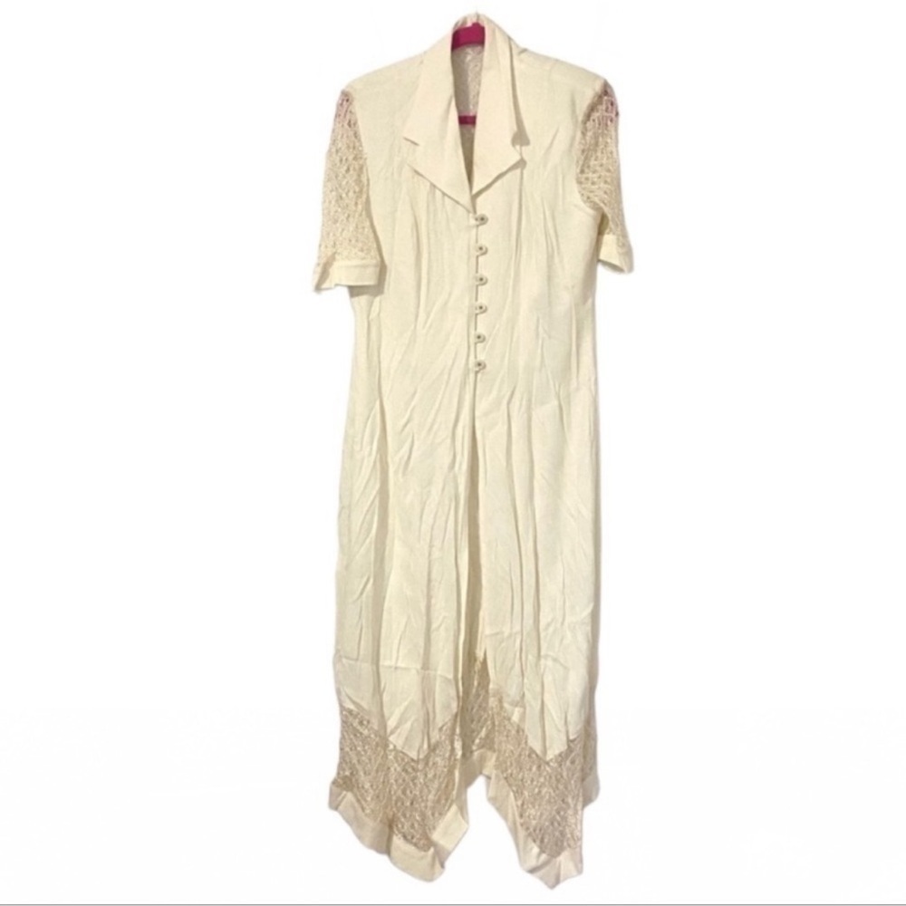 Cache Vintage Lace Detail Topper Dress Button Front Womens 8